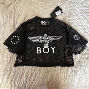 Boy London- mesh short sleeve jersey crop top